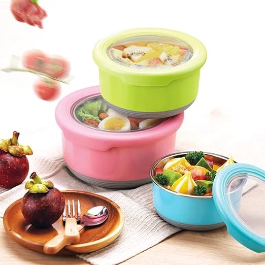 Set Of 3 Bento Bowl, Stainless Steel Round Food Container, Portable Leakproof Lunch Box, Food Silicone Bento Lunch Box For Kids, Instant Noodle Bowl Food Container, Collapsible Food Container with Lid, Stainless Steel Non-Slip Crisper Set Of 3 Bento Bowl, Stainless Steel Round Food Container, Portable Leakproof Lunch Box, Food Silicone Bento Lunch Box For Kids, Instant Noodle Bowl Food Container, Collapsible Food Container with Lid, Stainless Steel Non-Slip Crisper